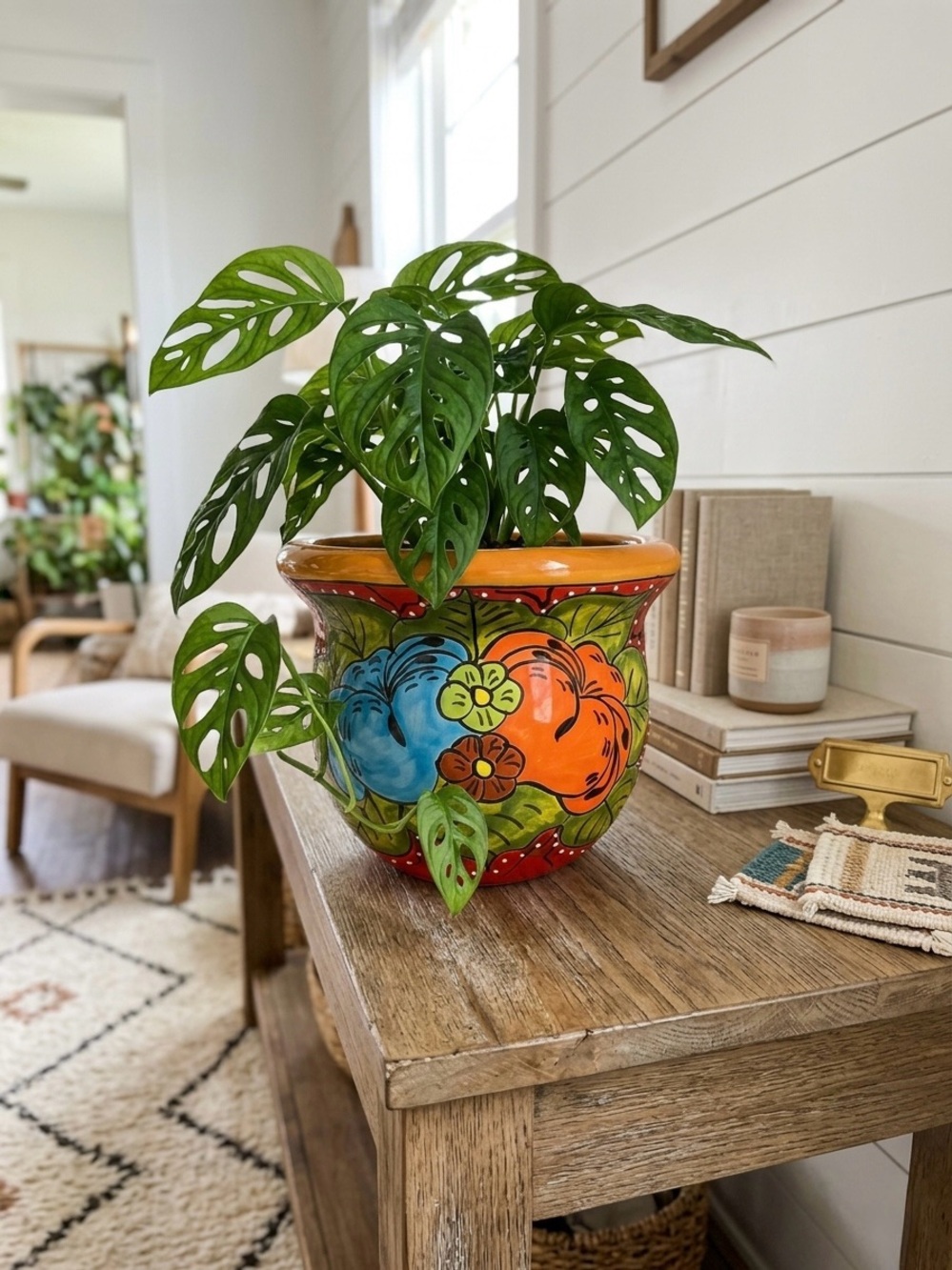 Handmade Talavera Planter with Drainage Hole, 10.5" Vibrant Mexican Ceramic